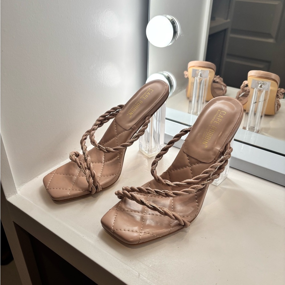 Elegant Beige Braided Strap Heels